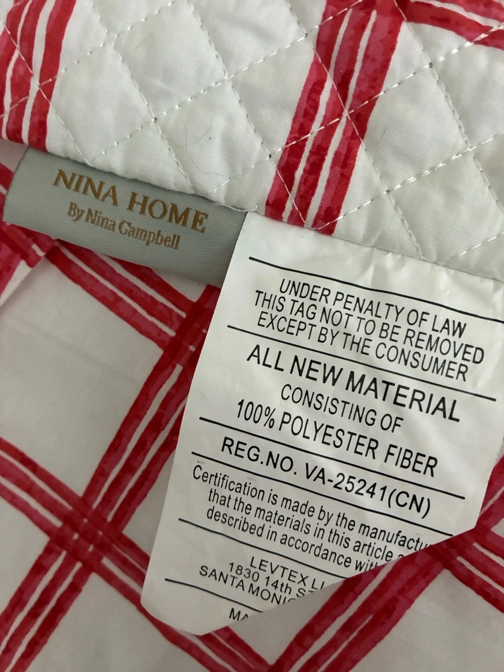 Nina Campbell European Pillow Shams Red & White Windowpane Cotton (2) 29” NWOT